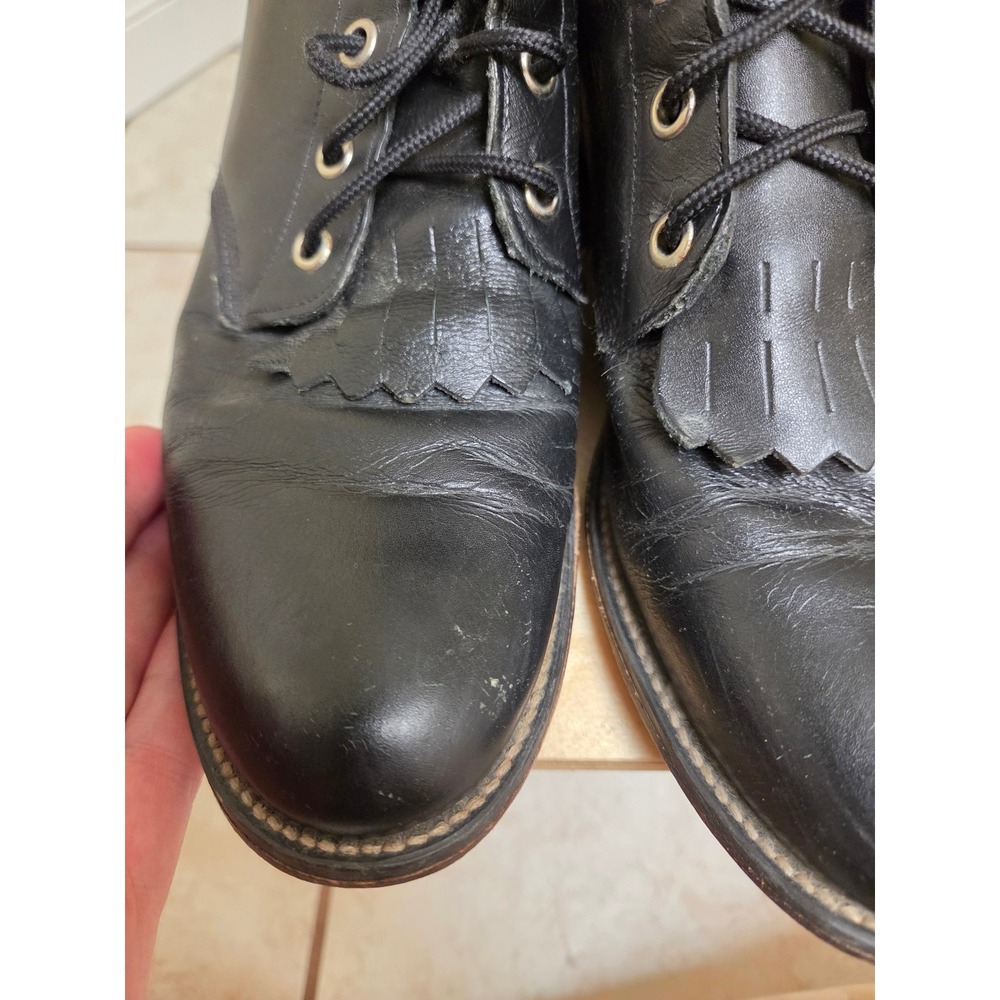 Justin L0506 Mens Black Leather Kiltie Lace Up Western Work Boots Size 8 B - Picture 4 of 12